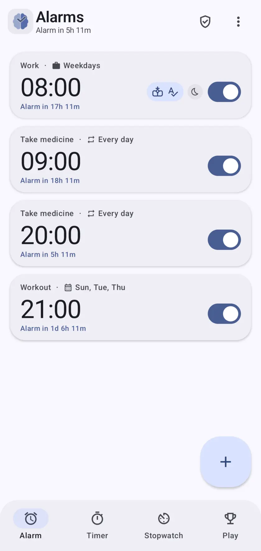 Brain Alarm alarm list
