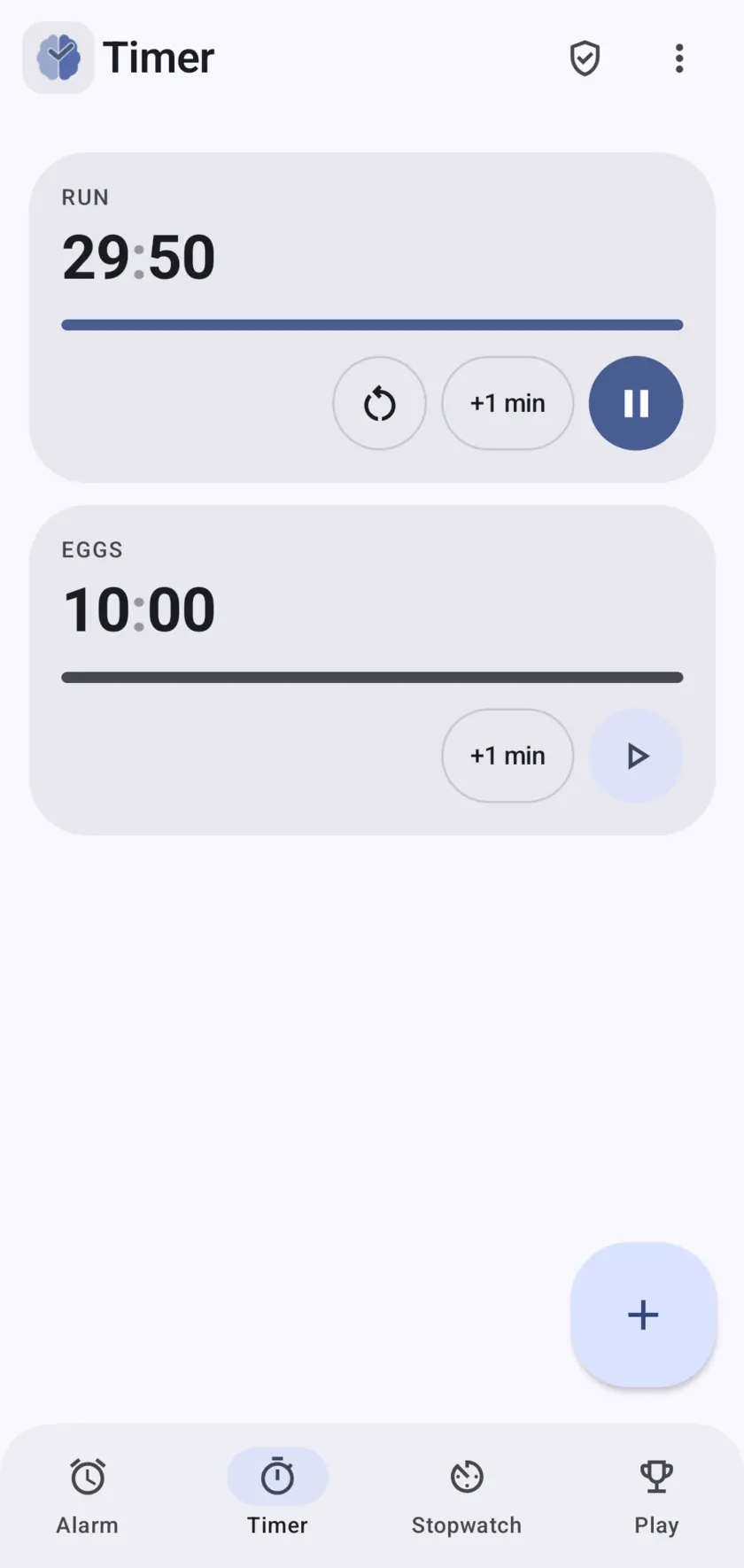 Timers screen